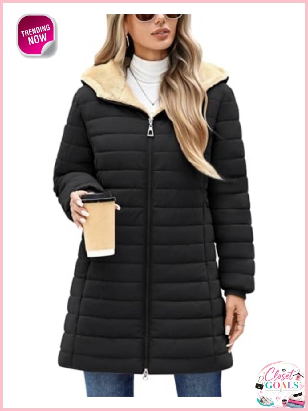 Women's Fleece Lined Quilted Lightweight Puffer Jacket Hooded Winter Coat